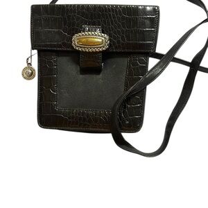 Brighton Black Croc-Embossed Crossbody Bag with silver one world hang tag